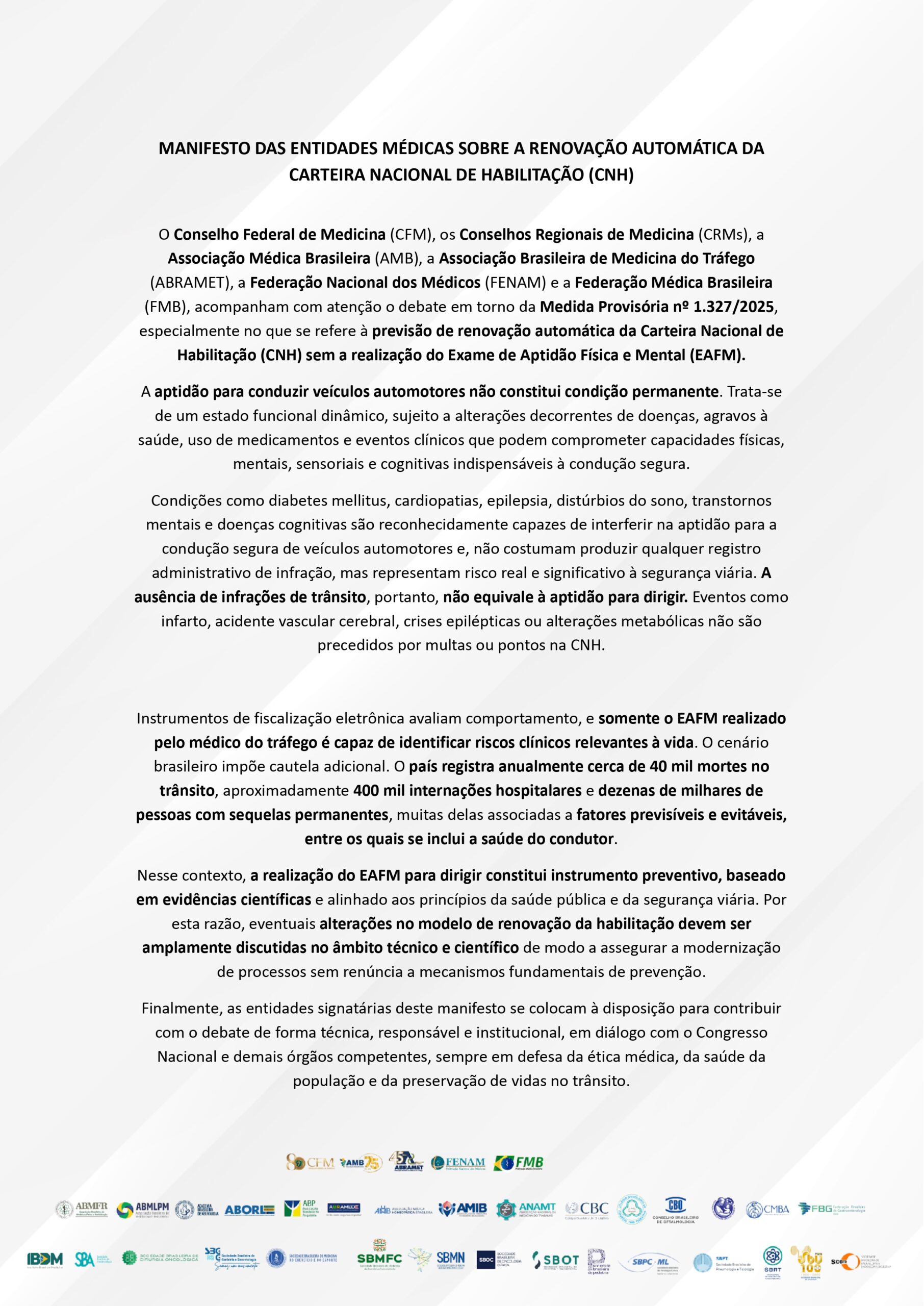 MANIFESTO DAS ENTIDADES MÉDICAS SOBRE A RENOVAÇÃO AUTOMÁTICA DA CARTEIRA NACIONAL DE HABILITAÇÃO CNH scaled