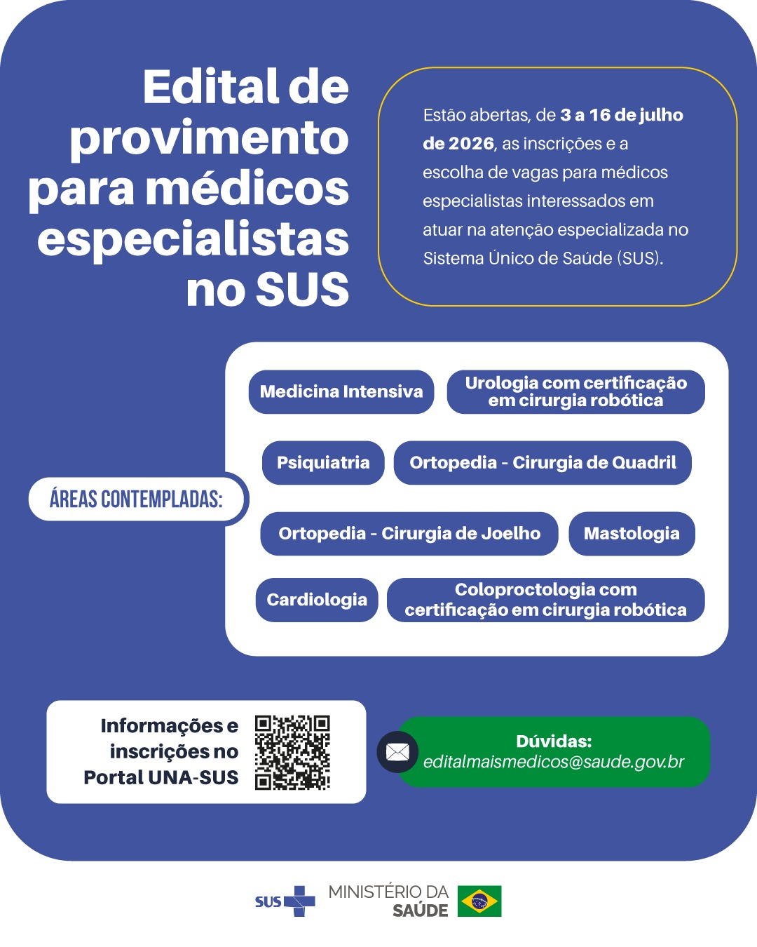 Edital de provimento para medicos especialistas no SUS